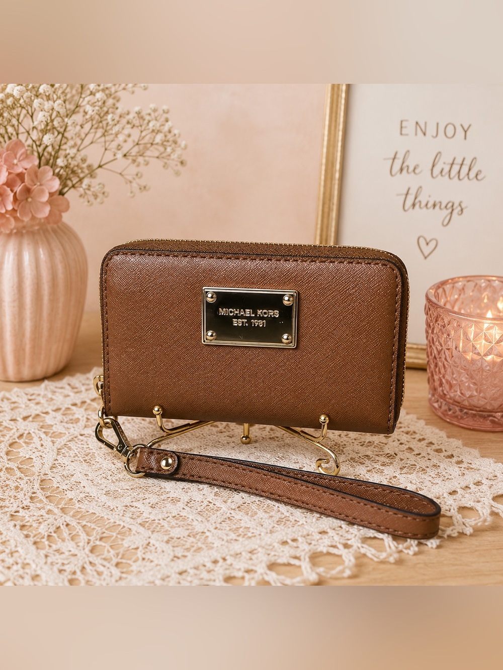 9. Michael Kors Cognac Zip Around Wristlet